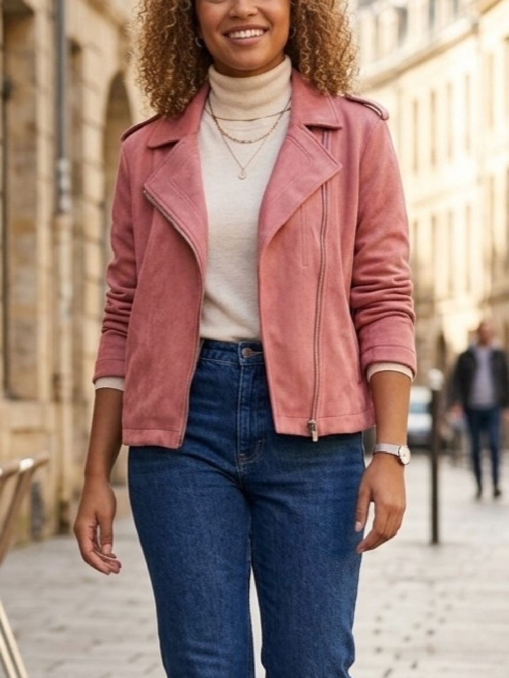 LC Lauren Conrad Faux Suede Moto Jacket Pink Dusty Rose Women's XL